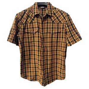 Harley Davidson plaid button men's‎ size medium pearl snap embroidery